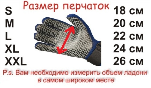 таблица размеров перчаток для дайвинга
